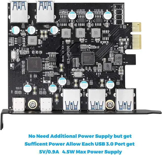 Alt view image 7 of 7 - PCI-E to USB 3.0 Type A+Type C Expansion Card FL110 Chipset 5Gbps for Desktop PC Host Card Support Linus, Windows 10/8/7/XP and MAC OS 10.8.2 Above (2X USB-C + 5X USB-A)