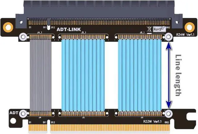 Alt view image 3 of 7 - ADT-LINK PCI Express 4.0 X16 Extension Cable Gen 4.0 PCIe X16 Slot Extension Cable PCIe for GTX3080ti,RX5700xt Graphics Cards (15cm)