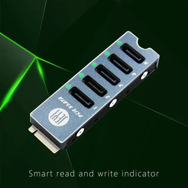 Alt view image 3 of 6 - JEYI M.2 NVME M Key PCI-E 3.0 to 5 Ports SATA 3 Expansion Card 16G JMB585 Chip SATA Disk Array Card Support M. 2 Nvme PCI-E SSD for Raid ThunderBolt3