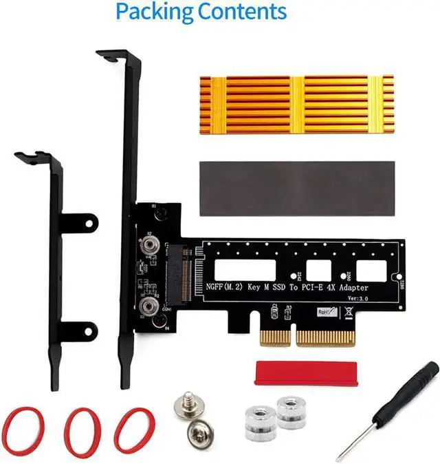 Alt view image 5 of 7 - M.2 PCIe Adapter M Key M.2 NVMe SSD to PCI-e 3.0 x4 Host Controller Expansion Card with Low Profile Bracket with Advanced Heat Sink Solution for 2242 2260 2280 (with Yellow Heatsink)