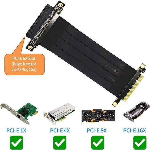 Alt view image 2 of 6 - PCI-E Gen3 Extension Cable PCI Express 3.0 8X Card Adapter Cable Riser Cable 4X for 1U/2U Chassis(180 Degree Cable 20cm)