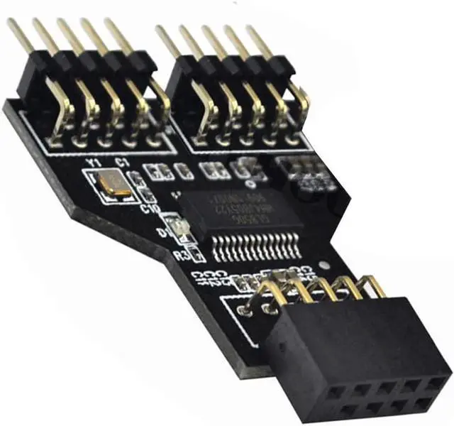 Alt view image 3 of 6 - 9 Pin USB Header Female 1 to 2 Male Board 9-Pin USB HUB USB 2.0 9 Pin Connector Adapter for RGB Splitter with 30cm 60cm Cable (No Cable,1 PCS)