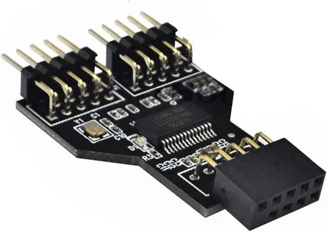 Alt view image 4 of 6 - 9 Pin USB Header Female 1 to 2 Male Board 9-Pin USB HUB USB 2.0 9 Pin Connector Adapter for RGB Splitter with 30cm 60cm Cable (No Cable,1 PCS)