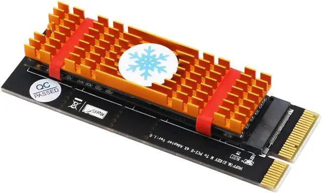 Main image of M.2 Key M NGFF SSD to PCI- E 4X Adapter Converter Card Vertical Installation with Heatsink CPU RGB Heatsink Heatsink Thermal Pad for M.2 (M Key) NVMe 2280 2260 2242 2230 (with Golden Heatsink)