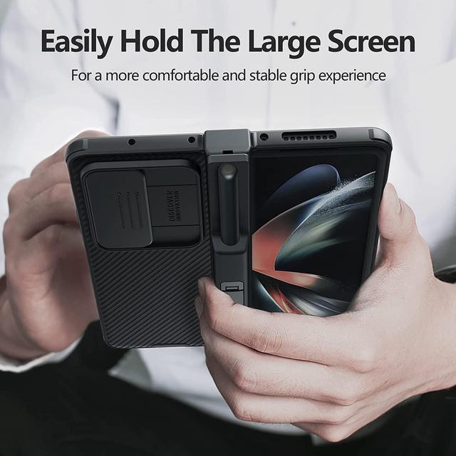 Alt view image 6 of 7 - Nillkin CamShield Pro for Samsung Galaxy Z Fold 4 Case with S Pen Holder & Slide Camera Cover [Creative Hinge Protection][Hidden Kickstand] Protective Phone Case for Galaxy Z Fold 4 Case - Blue