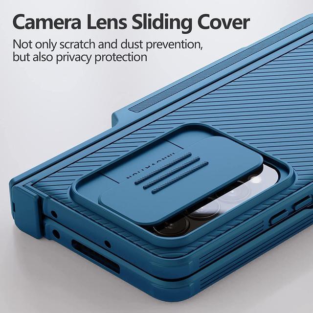 Alt view image 3 of 7 - Nillkin CamShield Pro for Samsung Galaxy Z Fold 4 Case with S Pen Holder & Slide Camera Cover [Creative Hinge Protection][Hidden Kickstand] Protective Phone Case for Galaxy Z Fold 4 Case - Blue