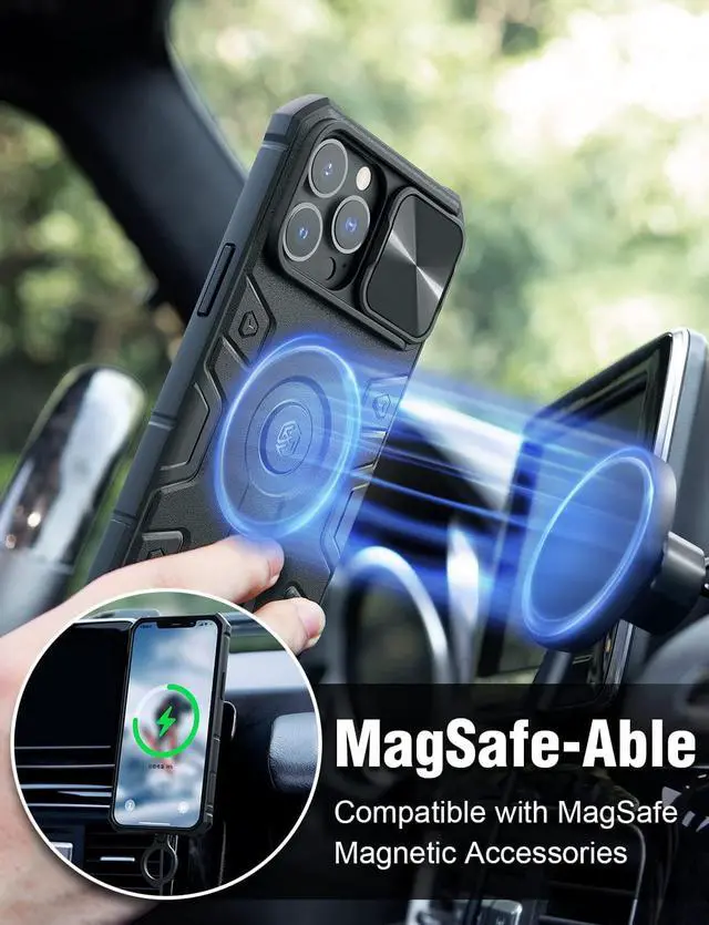 Alt view image 2 of 7 - [2022 Upgraded] Nillkin iPhone 13 Pro Max Case [Compatible with MagSafe] [Slide Camera Cover] [Multifunctional Kickstand] Heavy Duty Protection Armor Case for iPhone 13 Pro Max 6.7'' Black