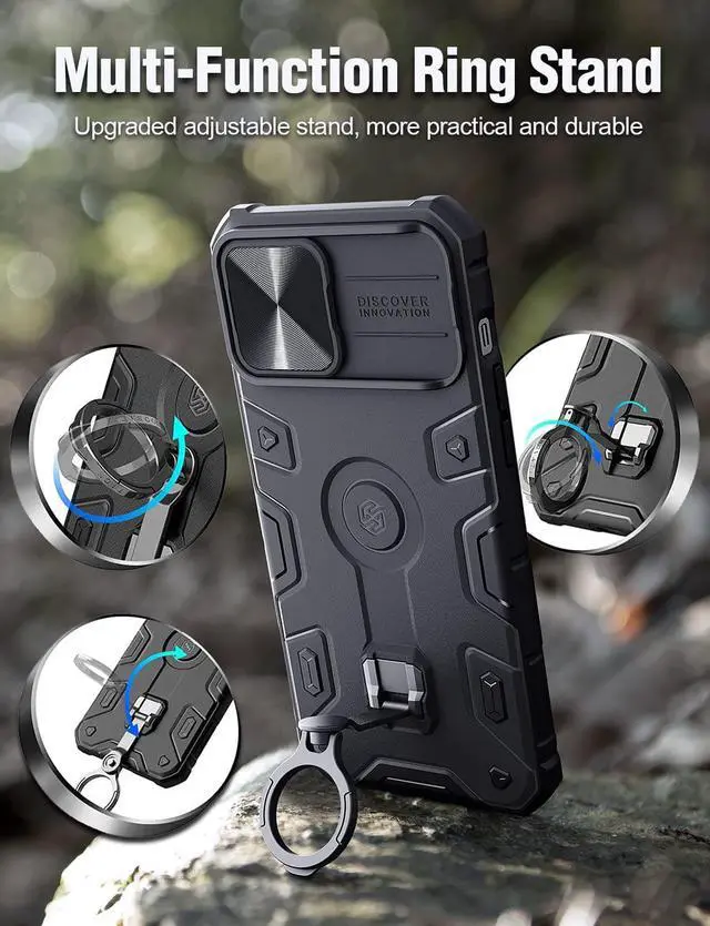 Alt view image 3 of 7 - [2022 Upgraded] Nillkin iPhone 13 Pro Max Case [Compatible with MagSafe] [Slide Camera Cover] [Multifunctional Kickstand] Heavy Duty Protection Armor Case for iPhone 13 Pro Max 6.7'' Black