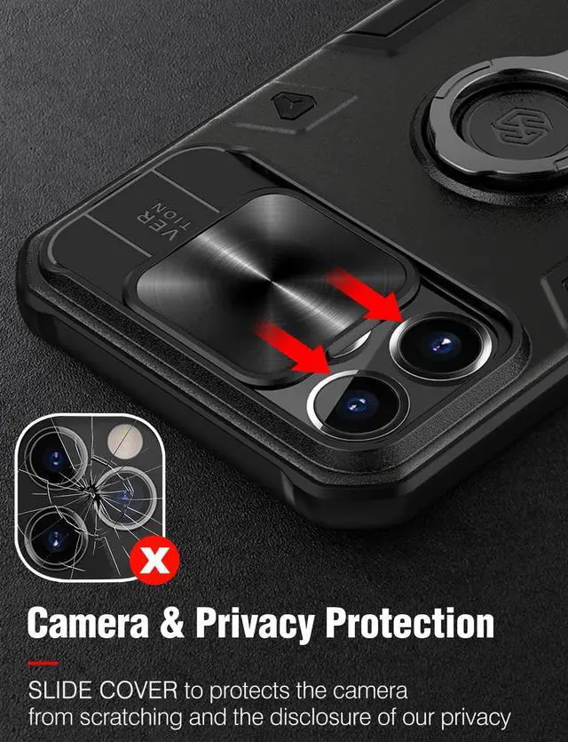 Alt view image 5 of 7 - [2022 Upgraded] Nillkin iPhone 13 Pro Max Case [Compatible with MagSafe] [Slide Camera Cover] [Multifunctional Kickstand] Heavy Duty Protection Armor Case for iPhone 13 Pro Max 6.7'' Black