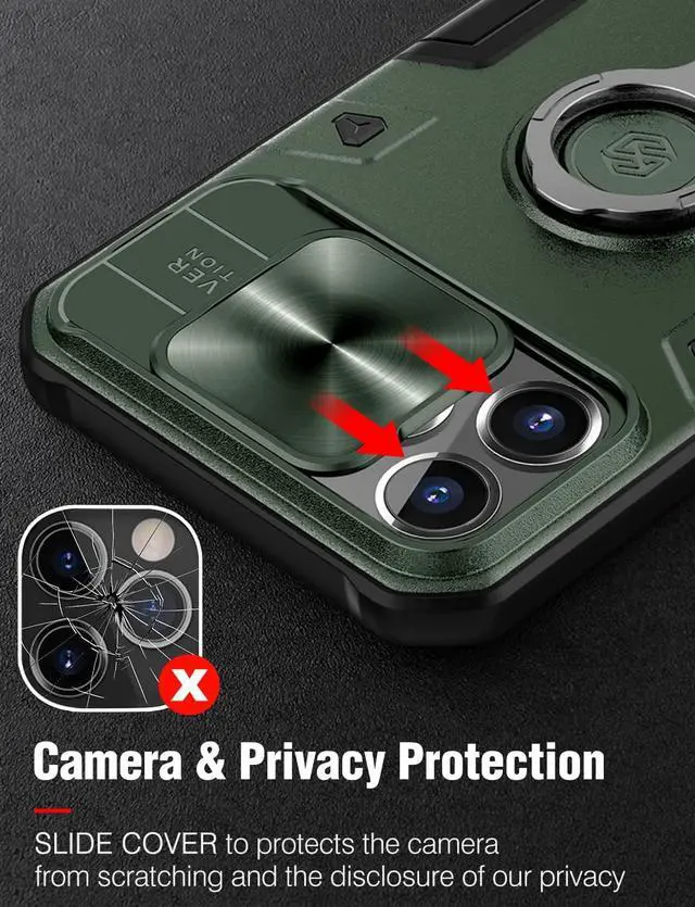 Alt view image 5 of 7 - [2022 Upgraded] Nillkin iPhone 13 Pro Max Case [Compatible with MagSafe] [Slide Camera Cover] [Multifunctional Kickstand] Heavy Duty Protection Armor Case for iPhone 13 Pro Max 6.7'' Green
