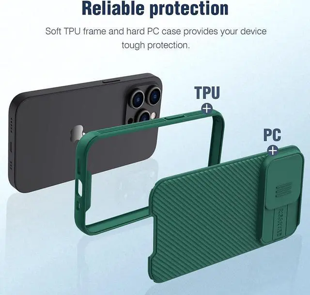 Alt view image 6 of 7 - Nillkin for iPhone 14 Pro Max Case with Slide Camera Cover [Lens Protection] CamShield Pro Anti-Scratch & Shockproof Protective Phone Case for iPhone 14 Pro Max 6.7 inch - Green