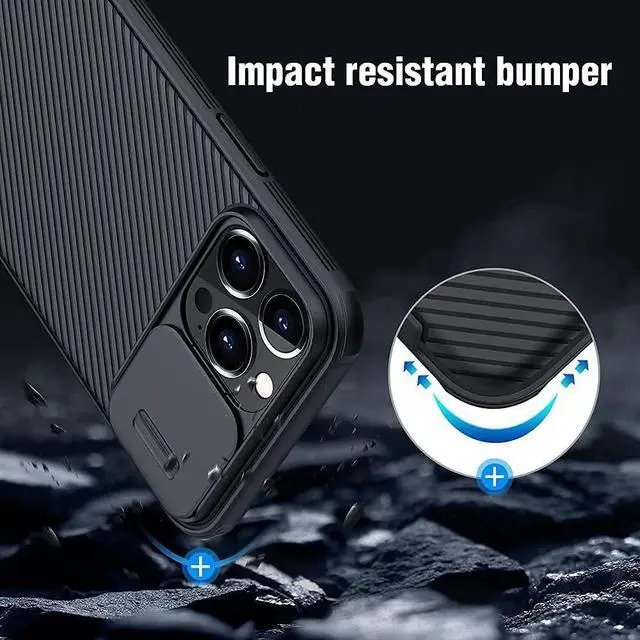 Alt view image 4 of 7 - Nillkin iPhone 13 Pro Case with Camera Cover, CamShield Pro Case with Slide Camera Lens Protection, TPU Frame & PC Back Shockproof Cover 6.1 inch 2021 - Black