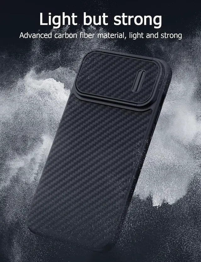 Alt view image 4 of 7 - Nillkin Carbon Fiber Case for iPhone 14 Pro Max Case with Torsion Spring Camera Cover, Durable Aramid Fiber Shockproof Bumper with Heavy Drop Protection for iPhone 14 Pro Max Cases 6.7'' Black