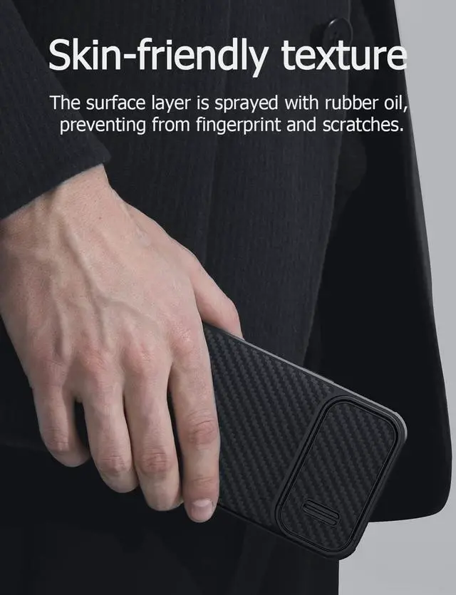 Alt view image 5 of 7 - Nillkin Carbon Fiber Case for iPhone 14 Pro Max Case with Torsion Spring Camera Cover, Durable Aramid Fiber Shockproof Bumper with Heavy Drop Protection for iPhone 14 Pro Max Cases 6.7'' Black