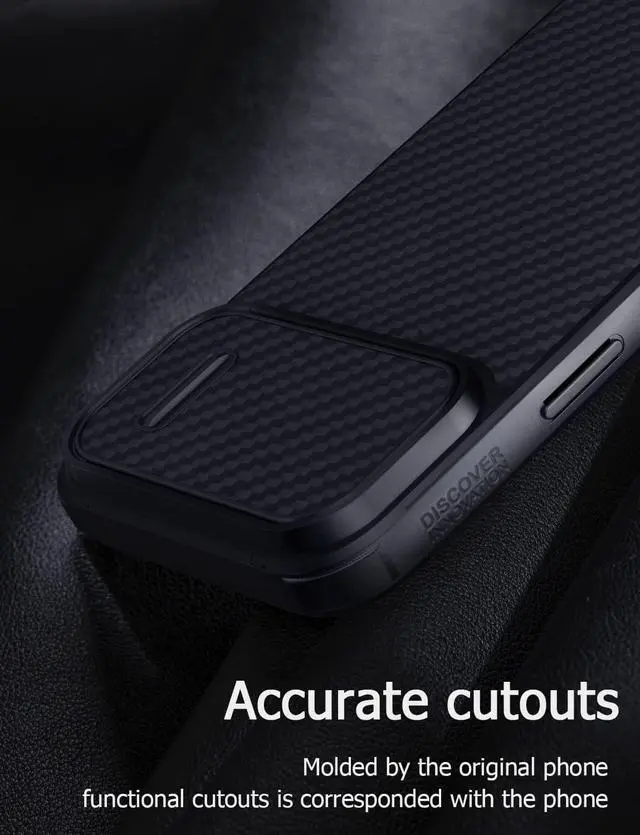 Alt view image 6 of 7 - Nillkin Carbon Fiber Case for iPhone 14 Pro Max Case with Torsion Spring Camera Cover, Durable Aramid Fiber Shockproof Bumper with Heavy Drop Protection for iPhone 14 Pro Max Cases 6.7'' Black