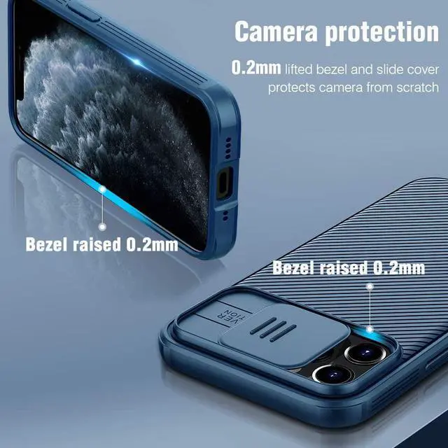 Alt view image 3 of 7 - Nillkin for iPhone 12 Pro Max Case with Camera Cover, Lens Protection, CamShield Pro Shockproof Protective Bumper Hard PC Back and Soft Silicone Edge for iPhone 12 Pro Max 6.7 inch Blue