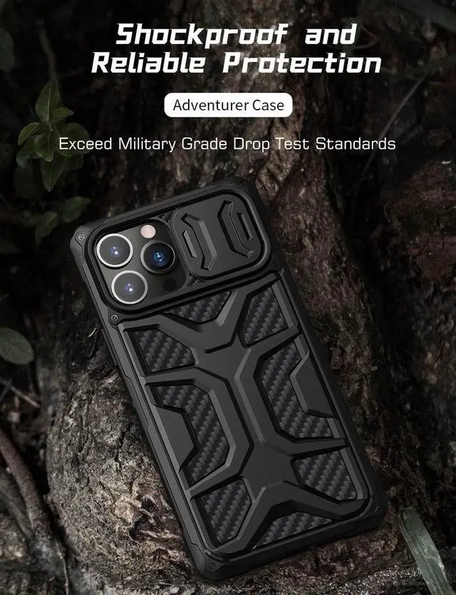 Alt view image 2 of 7 - Nillkin for iPhone 13 Pro Max Case with Built-in Camera Cover Protection, Armor Style Military Grade Shockproof Protective Case for iPhone 13 Pro Max 6.7 Inch, Black Army Style