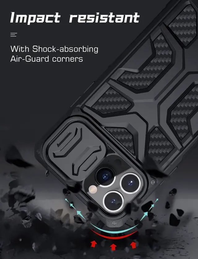 Alt view image 4 of 7 - Nillkin for iPhone 13 Pro Max Case with Built-in Camera Cover Protection, Armor Style Military Grade Shockproof Protective Case for iPhone 13 Pro Max 6.7 Inch, Black Army Style