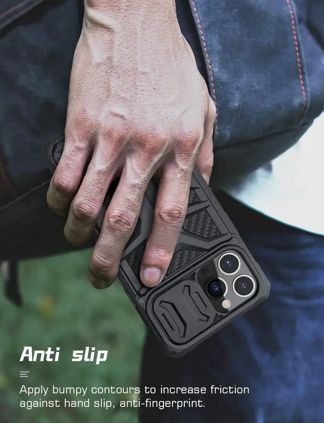 Alt view image 5 of 7 - Nillkin for iPhone 13 Pro Max Case with Built-in Camera Cover Protection, Armor Style Military Grade Shockproof Protective Case for iPhone 13 Pro Max 6.7 Inch, Black Army Style