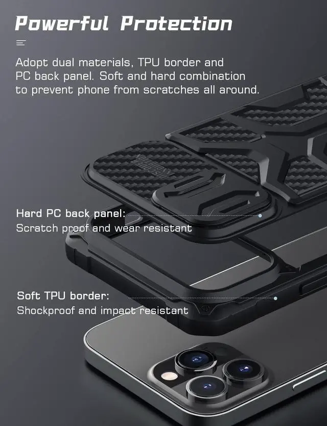 Alt view image 7 of 7 - Nillkin for iPhone 13 Pro Max Case with Built-in Camera Cover Protection, Armor Style Military Grade Shockproof Protective Case for iPhone 13 Pro Max 6.7 Inch, Black Army Style