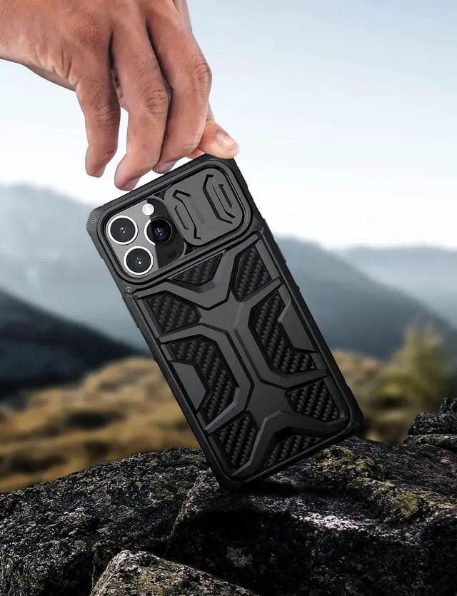 Alt view image 6 of 7 - Nillkin for iPhone 13 Pro Max Case with Built-in Camera Cover Protection, Armor Style Military Grade Shockproof Protective Case for iPhone 13 Pro Max 6.7 Inch, Black Army Style
