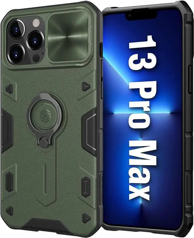 Main image of Nillkin for iPhone 13 Pro Max Case with Camera Cover and Rotation Ring Kickstand, Military Grade, Shockproof, Lens Protection, Bumper Protective Case for iPhone 13 Pro Max 6.7 inch, Green Army Style