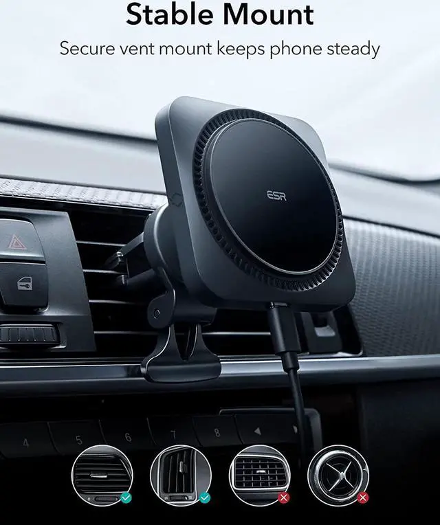 Alt view image 7 of 7 - ESR for 15W MagSafe Car Mount Charger - CryoBoost Phone Cooling Faster Charging with 36W Dual USB-A Cigarette Lighter, Air Vent/Dashboard Magnetic Wireless Car Charger for iPhone 16 15 14 13 12, S25