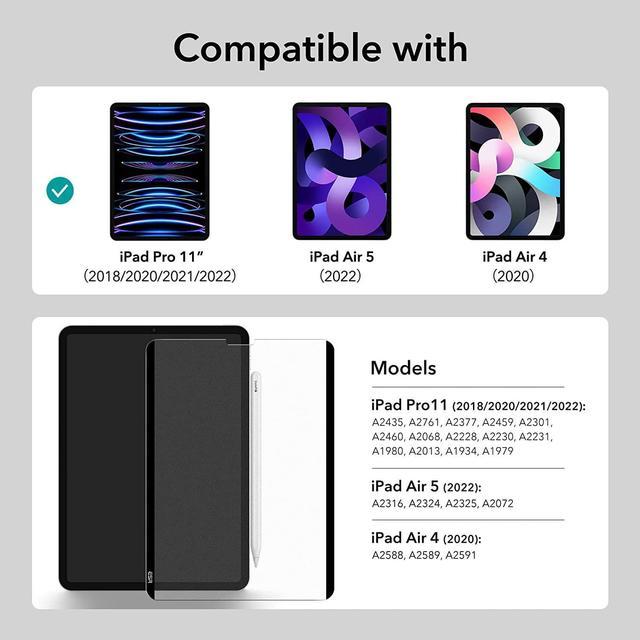  ESR for iPad Air 5/4 Paper-Feel Magnetic Screen Protector  (2022/2020, 10.9 Inch) and iPad Pro 11 Inch (2022/2021/2020/2018), Write  and Draw Like on Paper, Detachable and Reusable, Matte Finish : Electronics