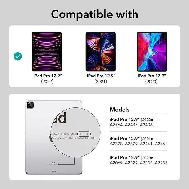 Alt view image 2 of 7 - ESR for iPad Pro 12.9 Case, 12.9 Inch iPad Pro Case (2022/2021/2020, 6th/5th/4th Generation), Convenient Magnetic Attachment, 2-Way Stand, Full Pencil 2 Support, Rebound Magnetic Case, Black