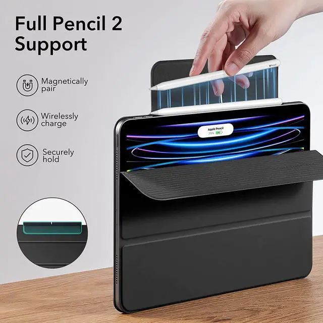 Alt view image 5 of 7 - ESR for iPad Pro 11 Inch Case, iPad 11 Pro Case (2022/2021/2020, 4th/3rd/2nd Generation), Convenient Magnetic Attachment, 2-Way Stand, Full Pencil 2 Support, Rebound Magnetic Case, Black