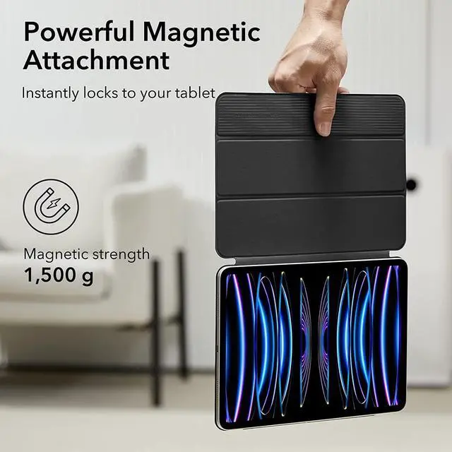 Alt view image 3 of 7 - ESR for iPad Pro 11 Inch Case, iPad 11 Pro Case (2022/2021/2020, 4th/3rd/2nd Generation), Convenient Magnetic Attachment, 2-Way Stand, Full Pencil 2 Support, Rebound Magnetic Case, Durable Black