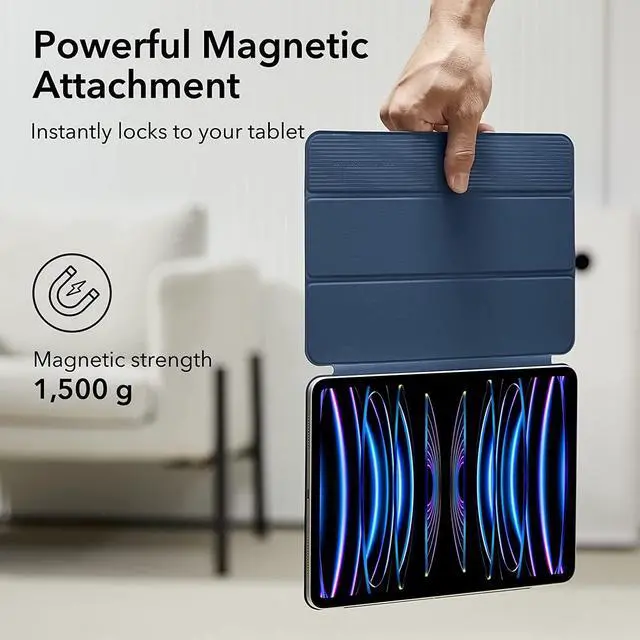 Alt view image 3 of 7 - ESR for iPad Pro 11 Inch Case, iPad 11 Pro Case (2022/2021/2020, 4th/3rd/2nd Generation), Convenient Magnetic Attachment, 2-Way Stand, Full Pencil 2 Support, Rebound Magnetic Case, Navy Blue