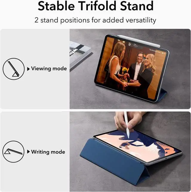 Alt view image 4 of 7 - ESR for iPad Pro 11 Inch Case, iPad 11 Pro Case (2022/2021/2020, 4th/3rd/2nd Generation), Convenient Magnetic Attachment, 2-Way Stand, Full Pencil 2 Support, Rebound Magnetic Case, Navy Blue