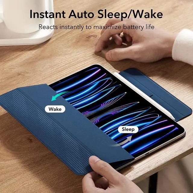 Alt view image 7 of 7 - ESR for iPad Pro 11 Inch Case, iPad 11 Pro Case (2022/2021/2020, 4th/3rd/2nd Generation), Convenient Magnetic Attachment, 2-Way Stand, Full Pencil 2 Support, Rebound Magnetic Case, Navy Blue