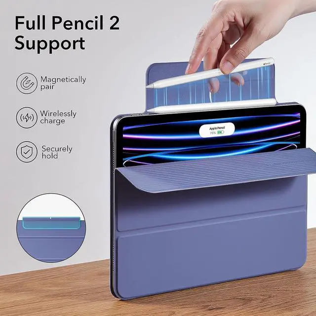 Alt view image 6 of 7 - ESR for iPad Pro 11 Inch Case, iPad 11 Pro Case (2022/2021/2020, 4th/3rd/2nd Generation), Convenient Magnetic Attachment, 2-Way Stand, Full Pencil 2 Support, Rebound Magnetic Case, Lavender