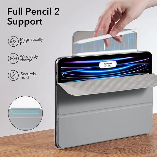 Alt view image 6 of 7 - ESR for iPad Pro 11 Inch Case, iPad 11 Pro Case (2022/2021/2020, 4th/3rd/2nd Generation), Convenient Magnetic Attachment, 2-Way Stand, Full Pencil 2 Support, Rebound Magnetic Case, Grey