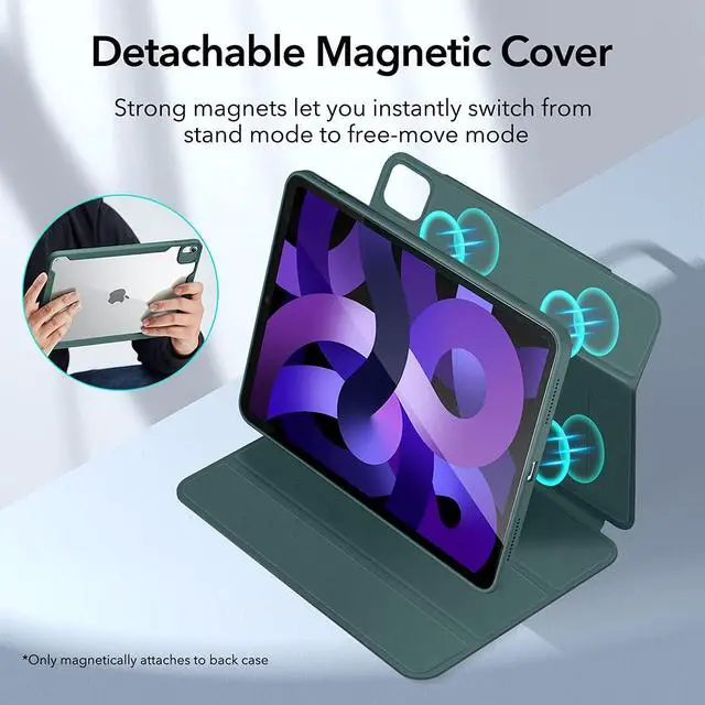 Alt view image 3 of 7 - ESR Hybrid Case Compatible with iPad Air 5th Generation Case (2022)/4th Generation (2020), Detachable Magnetic Cover, Portrait and Landscape Stand, Pencil 2 Support, Rebound 360 Series, Forest Green