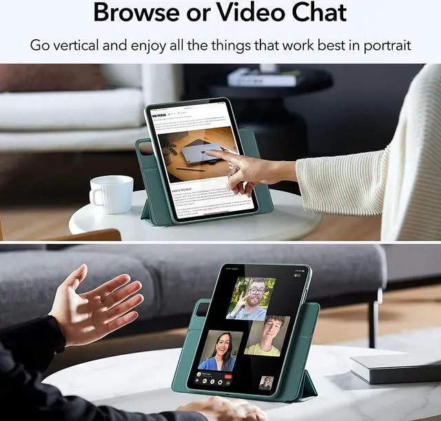 Alt view image 4 of 7 - ESR Hybrid Case Compatible with iPad Air 5th Generation Case (2022)/4th Generation (2020), Detachable Magnetic Cover, Portrait and Landscape Stand, Pencil 2 Support, Rebound 360 Series, Forest Green