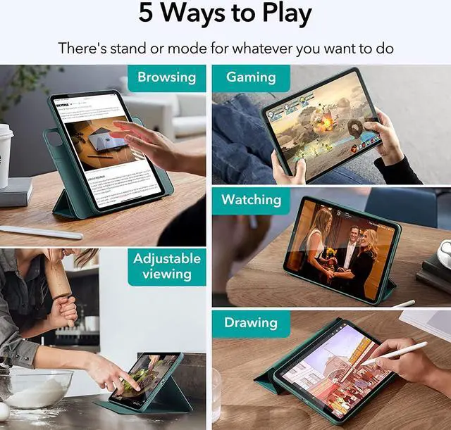 Alt view image 6 of 7 - ESR Hybrid Case Compatible with iPad Air 5th Generation Case (2022)/4th Generation (2020), Detachable Magnetic Cover, Portrait and Landscape Stand, Pencil 2 Support, Rebound 360 Series, Forest Green