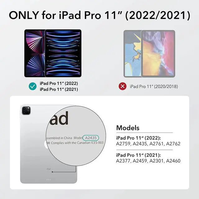 Alt view image 2 of 7 - ESR for iPad Pro 11 Inch Case (2022/2021), iPad Pro 11 Case 4th/3rd Generation with Pencil Holder, Detachable Magnetic Cover, Vertical Stand, Auto Wake/Sleep, Rebound 360 Series, Grey