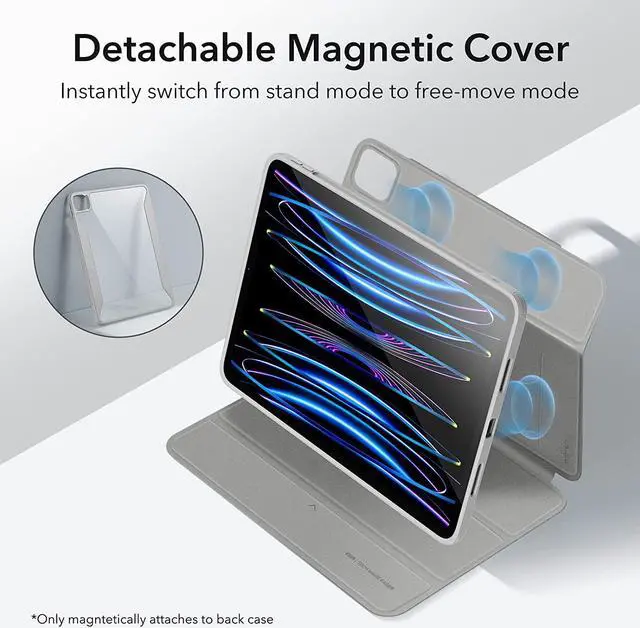 Alt view image 3 of 7 - ESR for iPad Pro 11 Inch Case (2022/2021), iPad Pro 11 Case 4th/3rd Generation with Pencil Holder, Detachable Magnetic Cover, Vertical Stand, Auto Wake/Sleep, Rebound 360 Series, Grey