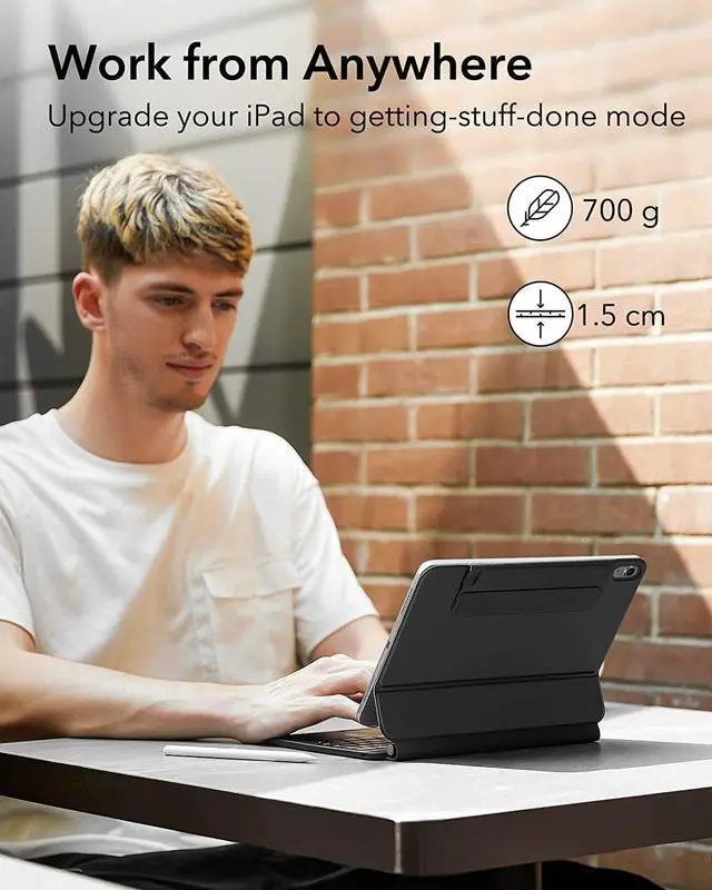 Alt view image 3 of 7 - ESR iPad Keyboard 10th Generation, Magic case for Generation (2022), Case with Floating Cantilever Stand, Springy Backlit Keys, Multi-Touch Trackpad, Charcoal Grey