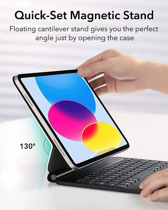 Alt view image 4 of 7 - ESR iPad Keyboard 10th Generation, Magic case for Generation (2022), Case with Floating Cantilever Stand, Springy Backlit Keys, Multi-Touch Trackpad, Charcoal Grey