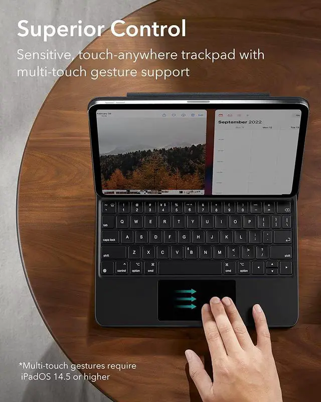 Alt view image 5 of 7 - ESR iPad Keyboard 10th Generation, Magic case for Generation (2022), Case with Floating Cantilever Stand, Springy Backlit Keys, Multi-Touch Trackpad, Charcoal Grey