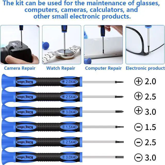 Alt view image 7 of 7 - Kingsdun Eyeglass Repair Kits, Eye Glasses Repairing Set with Precision Phillips Flat Head Screwdriver & 1200PCS Screws, Curved Tweezers for Sunglasses, Spectacles & Watch Clock