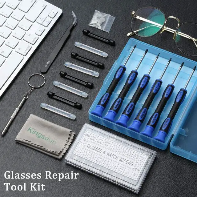 Alt view image 6 of 7 - Kingsdun Eyeglass Repair Kit with Nose Pads, Glasses Precision Screwdriver Tools Set with 1200PCS Screws and Curved Tweezer for Eyeglass, Sunglass, Spectacles & Watch Clock Repair (Upgrade)