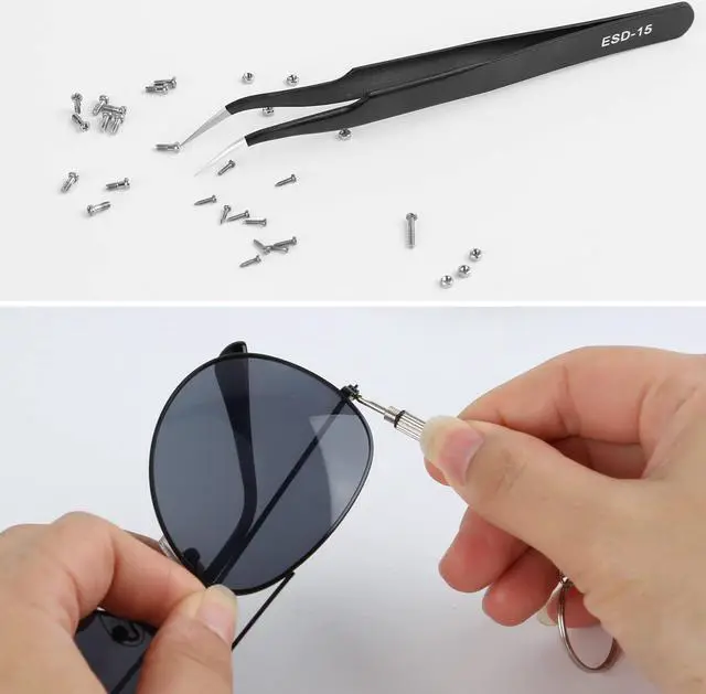 Alt view image 6 of 7 - Kingsdun Eyeglass Repair Kits, Eye Glasses Repairing Set with Precision Phillips Flat Head Screwdriver & 1200PCS Screws, Curved Tweezers for Sunglasses, Spectacles & Watch Clock