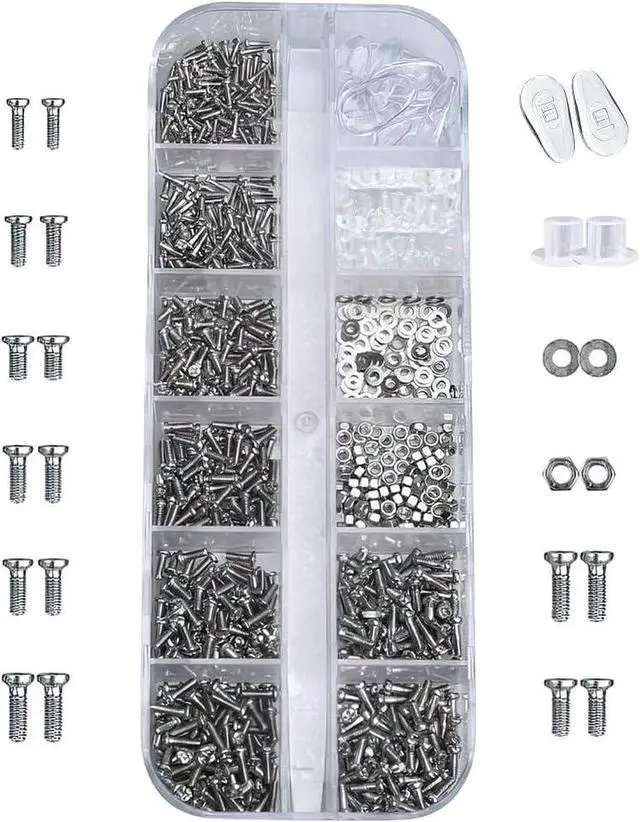 Alt view image 5 of 7 - Kingsdun Eyeglass Repair Kit with 1100pcs Eye Glass Screws & Nose Pads Include 6pcs Phillips Flat Head Screwdriver Set & Curved Tip Tweezer for Sunglasses,Watch Clock (Small)