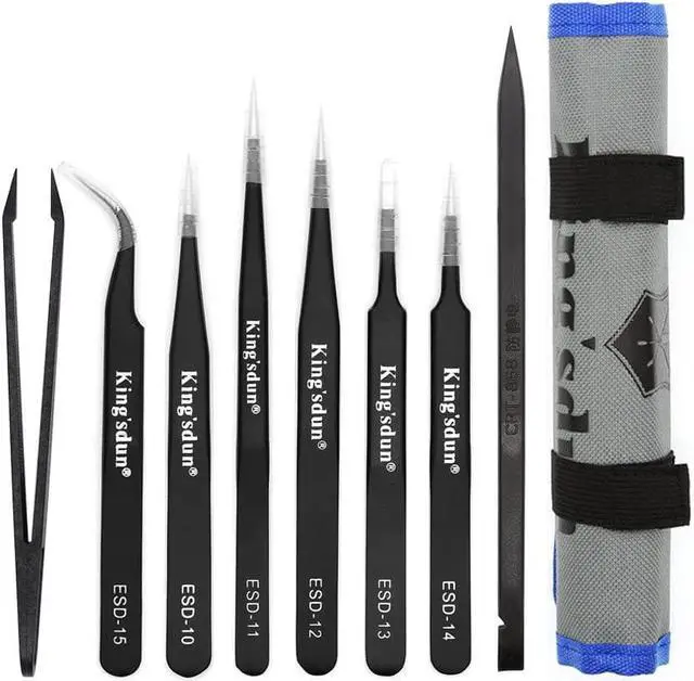 Main image of Kingsdun 8pcs Pointed Precision Tweezers Set Professional Anti-Static Long Tweezer Kit for Electronic Repairing,Soldering & Crafting