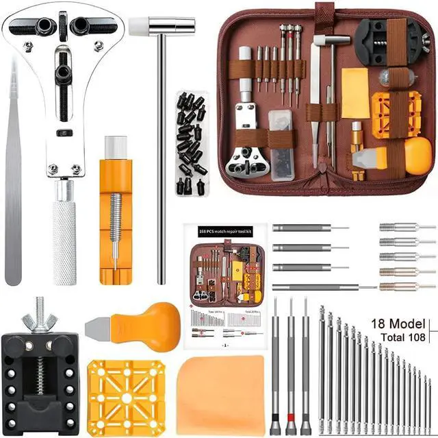 Main image of Kingsdun Watch Repair Kit, Upgraded Version Watch Band Strap Link Pins Battery Remover Replacement Adjustment Repair Tools Kits with Carrying Case & Manual (168PCS)
